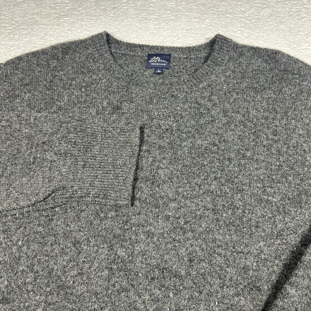 LL Bean Fisherman Sweater Crew Neck Lambswool Mens Large Gray Pullover OJVG5